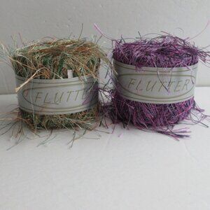 FLUTTER Yarn Eyelash #42 Purple & #14 Green 20g 75 yards * Made in Italy NEW
